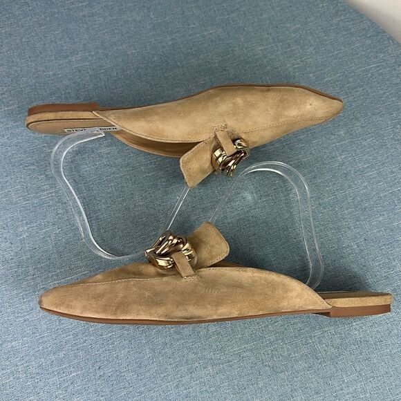 Steve Madden Friends Tan Suede Chain Pointed-Toe Loafer Slides Size 10 M - Picture 5 of 8